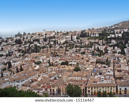 Ancient Spanish city of Granada shot from Alhambra palace