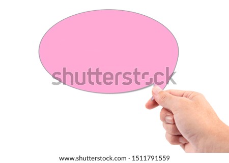 Hands holding paper bubbles speech for text or word isolated with clipping path on white background.
