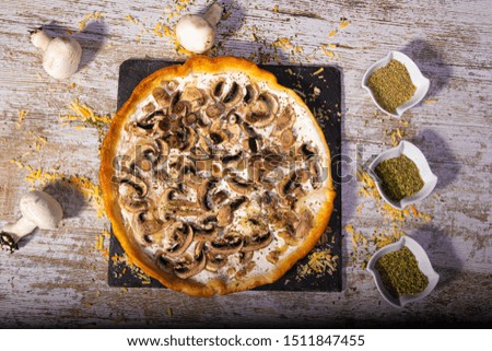 Greek yogurt and mushroom vegetarian pizza 