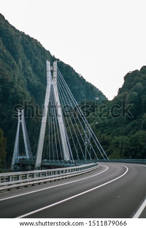 The top of the Sochi cable-stayed bridge against the sky