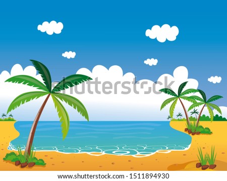 Ocean scene with coconut tree on beach illustration