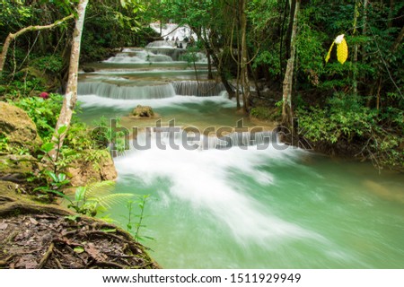 Huay Mae Kamin waterfall in deep rain forest jungle ( Srinakharin dam)