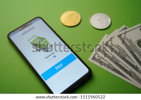 A mobile app eWallet conceptual with mock up apps bitcoin