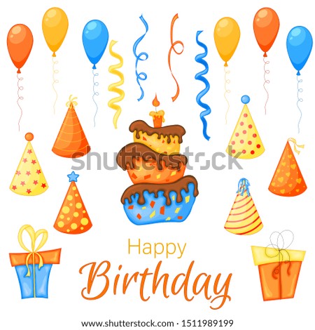 Colorful Party set of items on a white background. Celebration Event & Happy Birthday. Multicolored. Vector