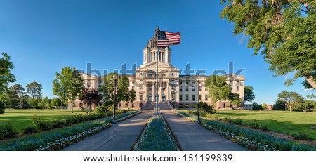 Exterior of the South Dakota State Capitol building on a clear, summer day Royalty-Free Stock Photo #151199339