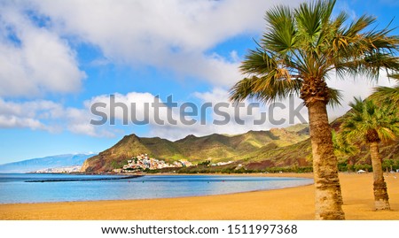 Canary Islands, Tenerife. Beach las Teresitas with yellow sand. Canary Islands. Panorama. Travel concept. Artistic picture. Beauty world.