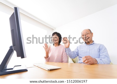 Senior couple talking on TV call