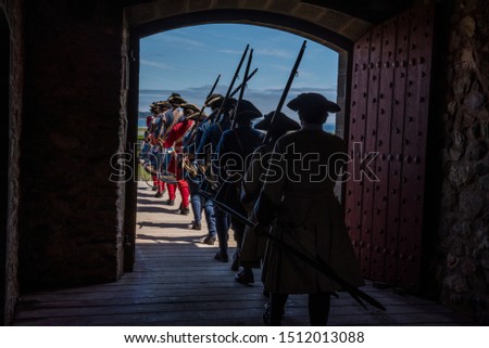 Marching army at Fortress of Louisbourg National Historic Site