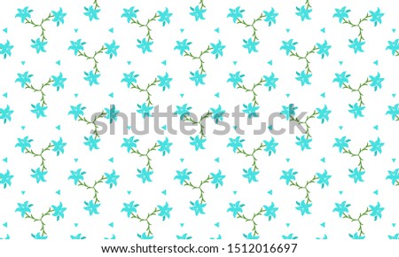 Cyan Scabiosa Flower with Leaves and Triangle Pattern Background