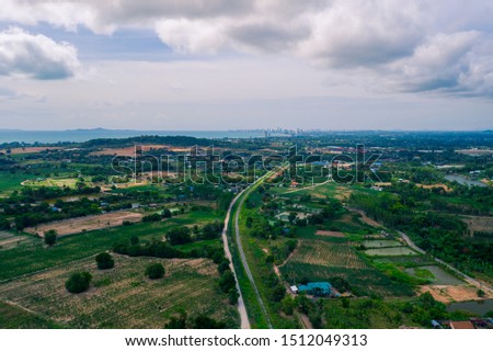 Aerial landscape of Chonburi province, Thailand. Aerial view from drone.