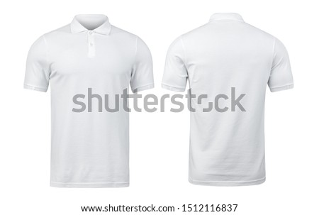 White shirts mockup front and back used as design template, isolated on white background with clipping path. Royalty-Free Stock Photo #1512116837