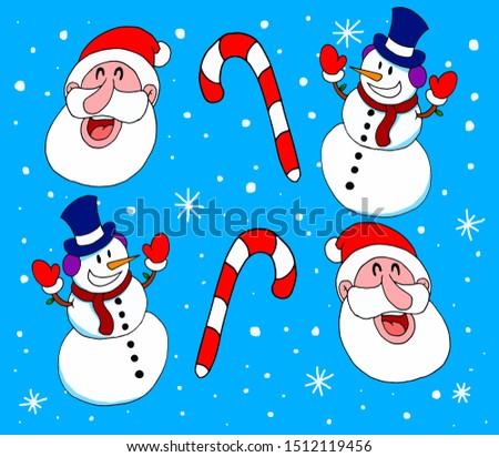 A nice pattern with Christmas images with Santa Claus, snowmen and candy shaped...