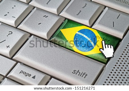 Business concept mouse cursor pressing Brazil enter key on metallic keyboard Royalty-Free Stock Photo #151216271