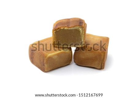 Traditional chinese cake isolated on white background, The words means happiness and fortune.