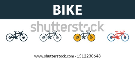 Bike icon set. Four elements in diferent styles from travel icons collection. Creative bike icons filled, outline, colored and flat symbols.