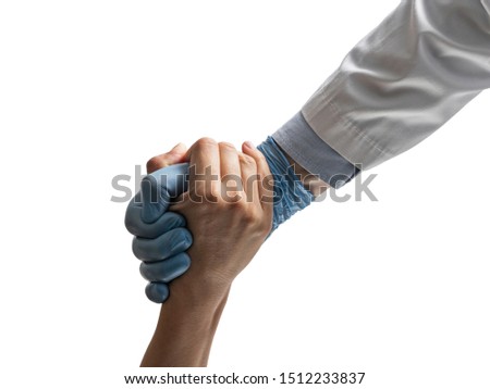 A doctor's hand saving the patient on white isolated background. Concept of salvation, donorship, helping hand. Royalty-Free Stock Photo #1512233837