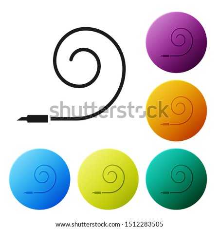 Black Birthday party horn icon isolated on white background. Set icons colorful circle buttons. Vector Illustration