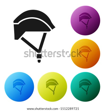 Black Bicycle helmet icon isolated on white background. Extreme sport. Sport equipment. Set icons colorful circle buttons. Vector Illustration