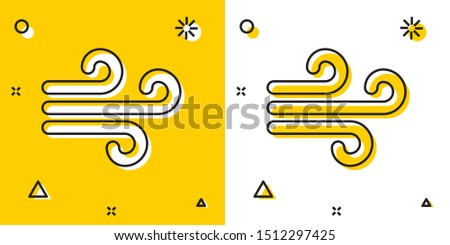 Black Wind icon isolated on yellow and white background. Windy weather. Random dynamic shapes. Vector Illustration
