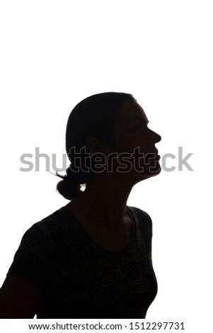 Portrait of a young woman, pensive, thinking side view - silhouette, isolated