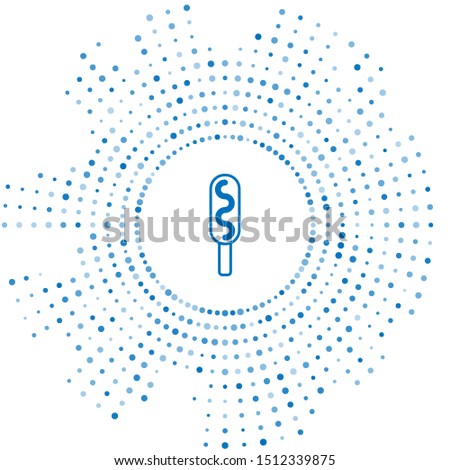 Blue line Corn dog icon isolated on white background. Traditional american fast food. Abstract circle random dots. Vector Illustration