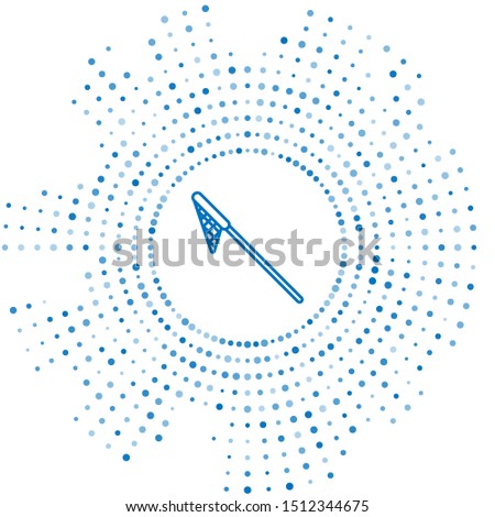 Blue line Fishing net icon isolated on white background. Fishing tackle. Abstract circle random dots. Vector Illustration