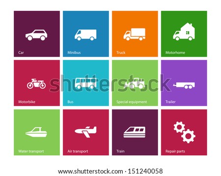 Cars and Transport icons on color background. Vector illustration.