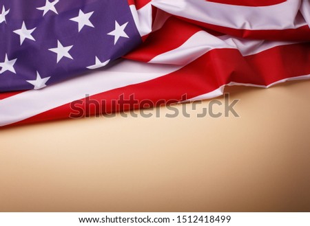 Closeup of American flag on plain background. USA Memorial Day.