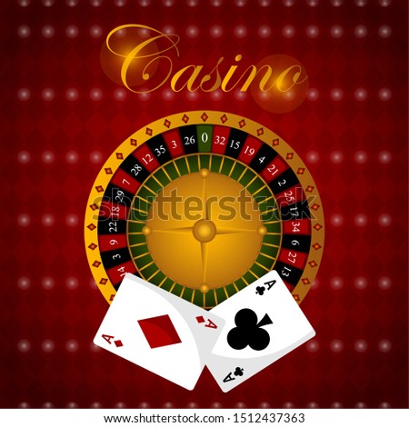 Casino poster with roulette and playing cards - Vector