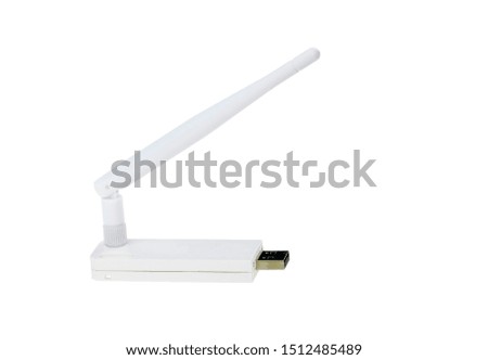 Image of white Wifi USB Stick with antenna isolated on white background.
