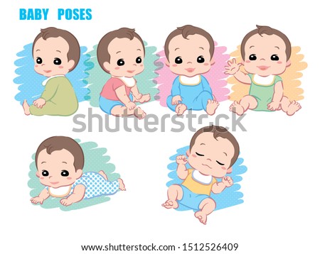 Cute baby, Infant boy. Poses set. Vector illustration. Royalty-Free Stock Photo #1512526409