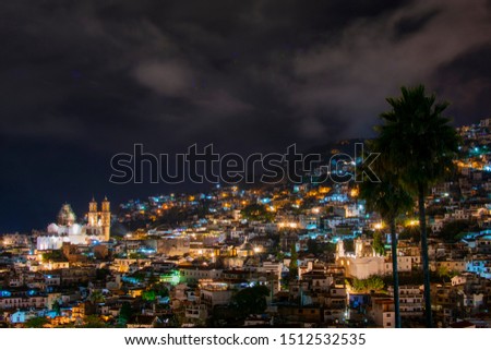 Night lights of Taxco Guerrero, Mexico, . It is a very nice and colonial town, with Cathedral of Santa Prisca and beautiful streets. It's an attractive and touristic place.