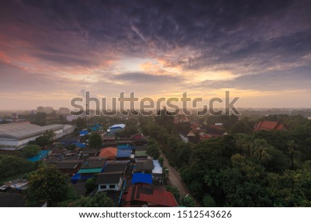 Top view of Phra Mahathat temple The Buddhist Temple and  Ratchaburi cityscape at Ratchaburi province Thailand