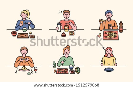 Food table with various menus. flat design style minimal vector illustration.