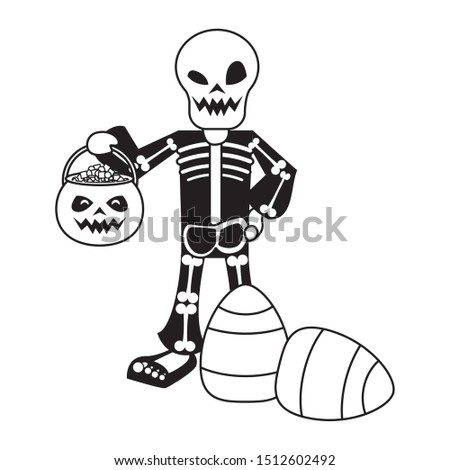 halloween skull costume with sweet candies vector illustration design