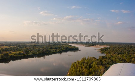 Bird's-eye view at Vistula River, aerial view of Poland, Mazowieckie