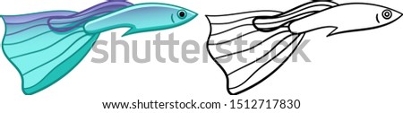 Blue Moscow Guppy in colored and line versions