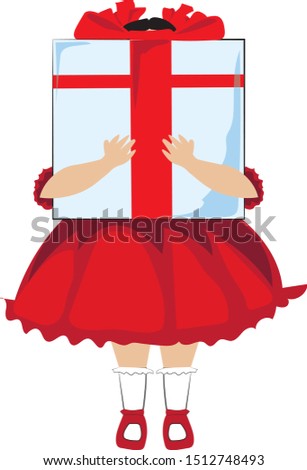 girl is holding a gift in her hands, it is her birthday, vector graphic
