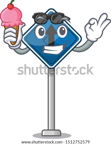 Straight ahead sign with ice cream vharacter shape