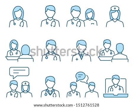 Doctor flat line icons. Editable Stroke. Change to any size and any colour. Royalty-Free Stock Photo #1512761528