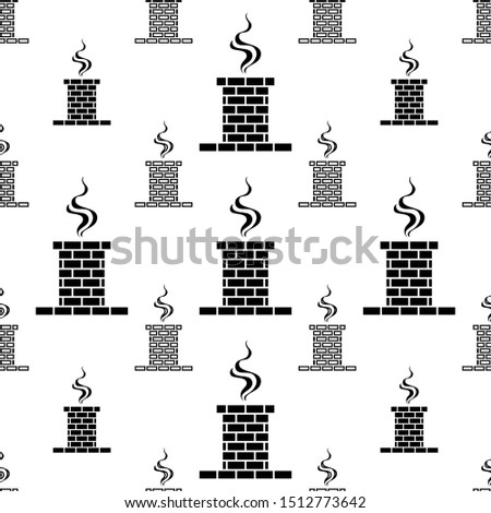 Brick Chimney Icon With Snow And Smoke Seamless Pattern Vector Art Illustration