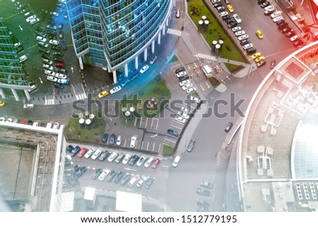 Industrial city window view. Modern city concept