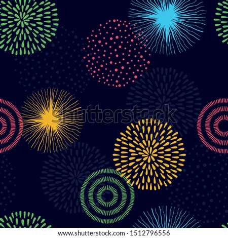 Fun fireworks seamless pattern, hand drawn - great for textiles, wallpapers, invitations, banners - vector surface design