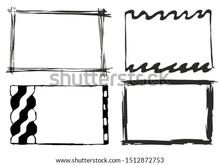  Simple vector frames drawn by hand with a black ballpoint pen on a white background