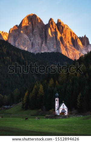 Church in the village of Santa Maddalena, Dolomites, Italy