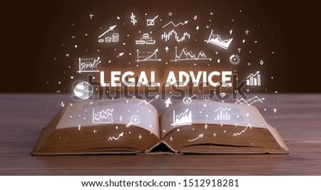 LEGAL ADVICE inscription coming out from an open book, business concept