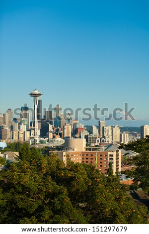 Vertical skyline of Seattle, Washington, USA