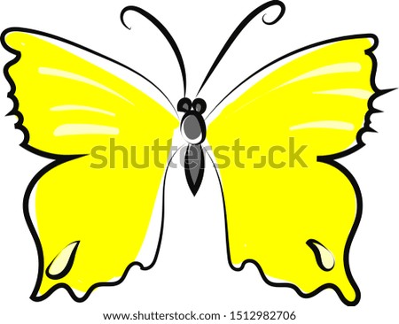 Yellow butterfly, illustration, vector on white background.
