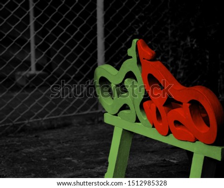 Colourful concrete structures of a sitting bench unique photo