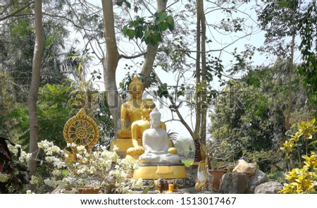 Three Budha in the garden at Chiang mai province